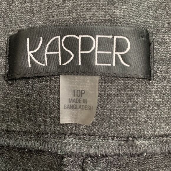Kasper Pants Women 10 P Gray Ponte Stretch Knit Straight Leg High Waist Pullon - Picture 3 of 11